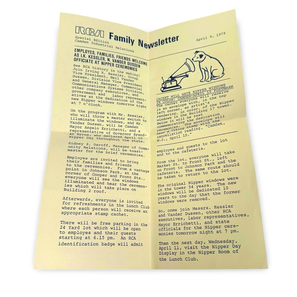 Vintage 1979 RCA‎ Family Newsletter Special Edition Camden Nipper Ceremonies
